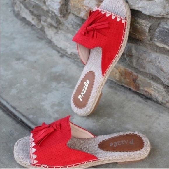 Red Tasseled Sandals